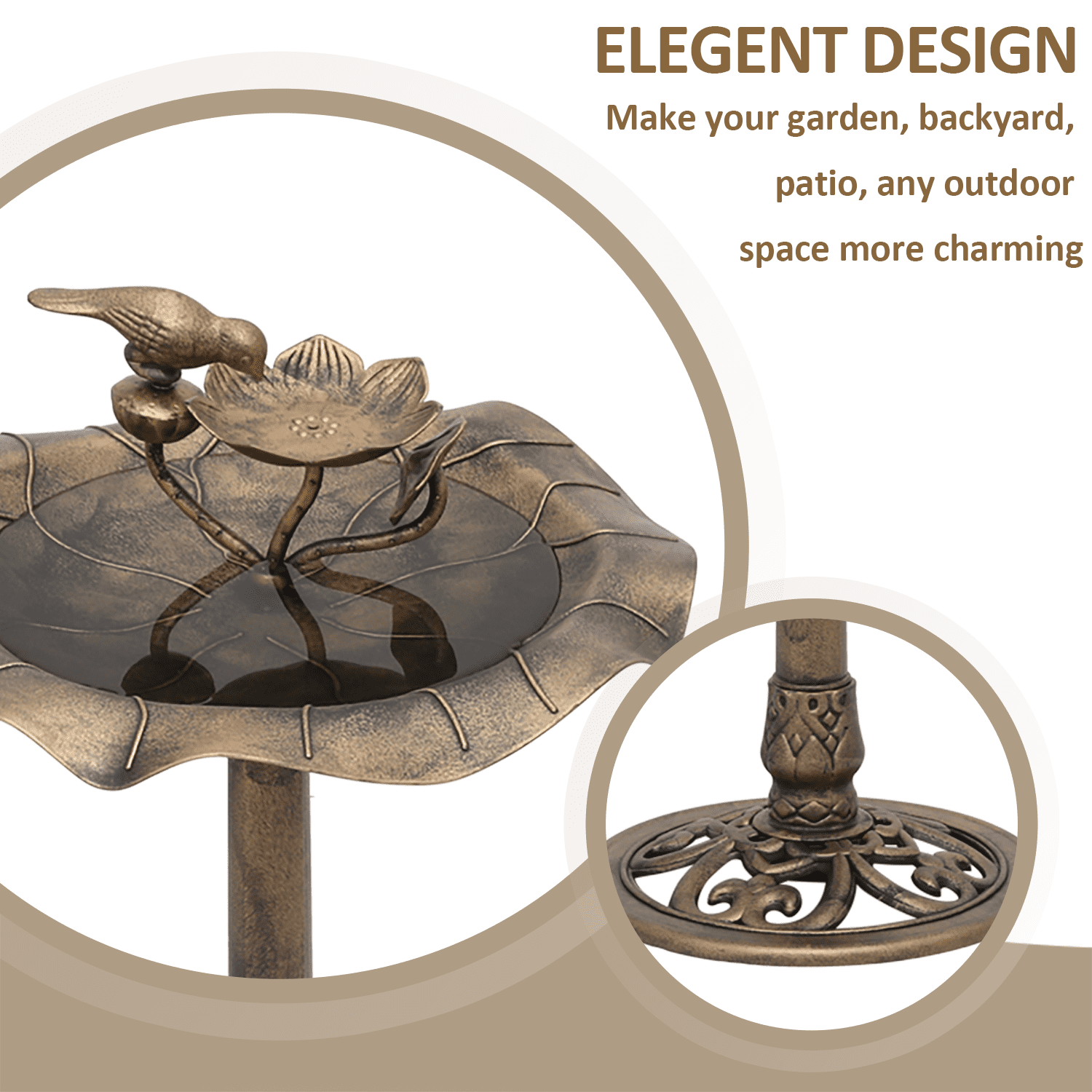BEZT 28'' 2 Tiers Birdbath Water Fountains W/Bird Figurines Outdooror Decor,Bronze