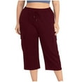 thumbnail image 5 of Women's Casual Pants,Xunlbb Plus Size Woman Fashion Solid Color Elastic Waist Pockets Pants on Clearance,Wine 4XL, 5 of 9