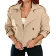 thumbnail image 2 of Turn-Down Collar Women Long Sleeve Solid Double-Breasted Button Jacket Coat, 2 of 5