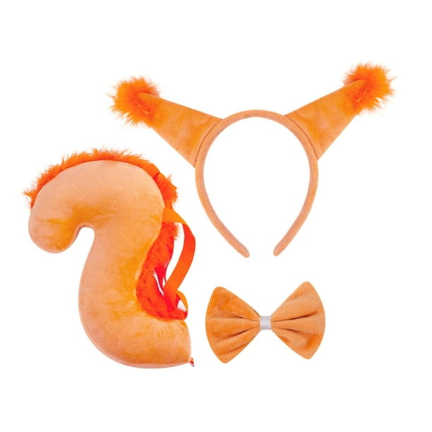 Kit de disfraz de cola de animal, diadema con orejas de ardilla para cosplay, para Halloween y fiestas de disfraces naranja