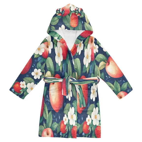 FORMRS Kids Bathrobe Unisex Hooded Robe Toddler Pajamas Sleepwear, Size 2-3T, Blue Apple Pattern