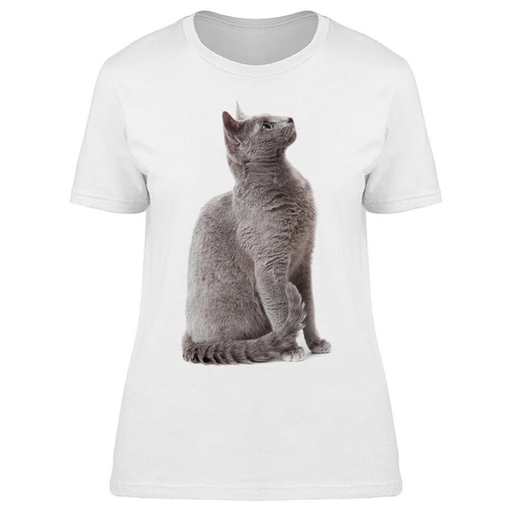 Russian Blue Cat Sitting Looking T-Shirt Women -Image by Shutterstock, Female Medium