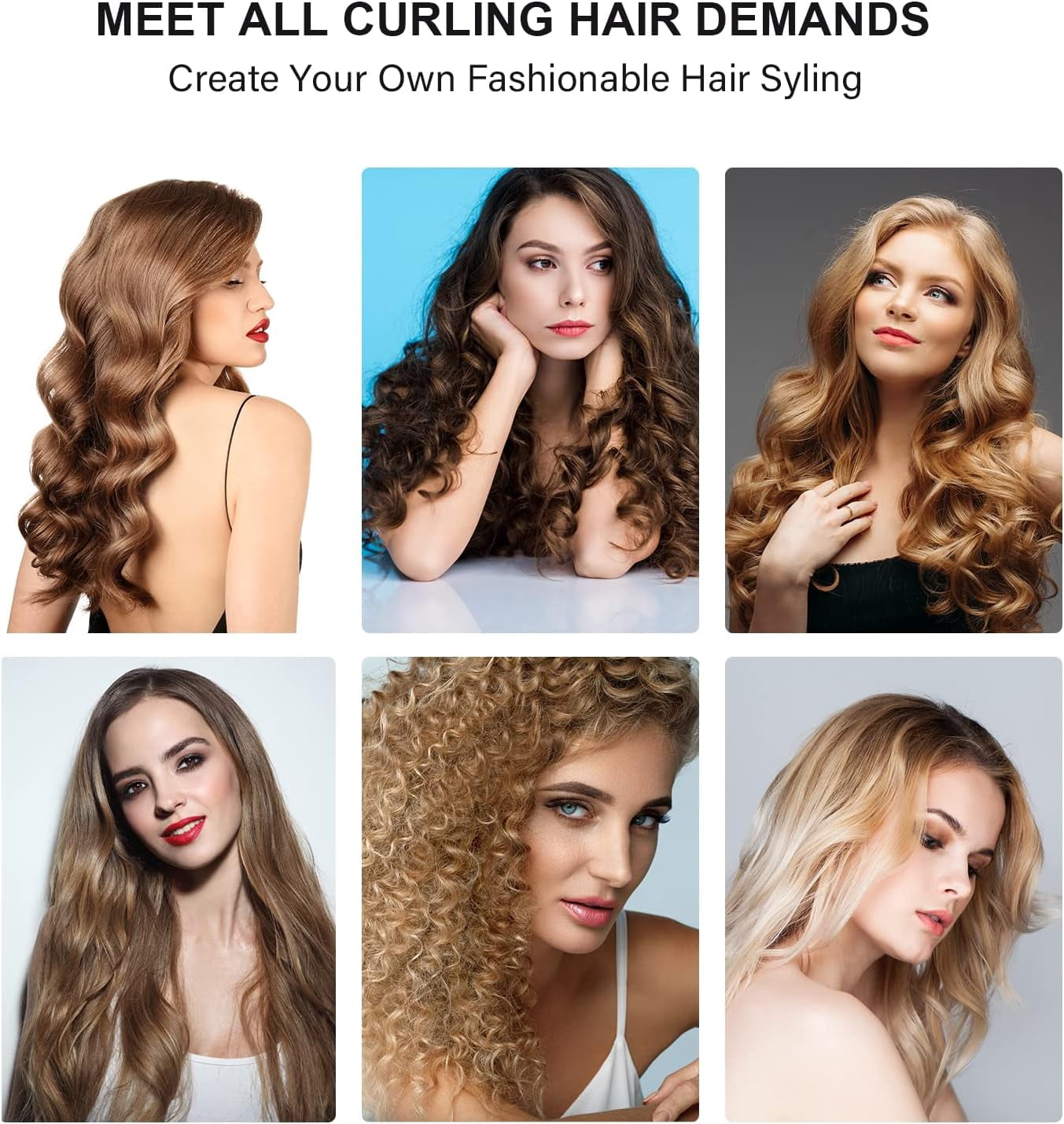5 in 1 Ceramic Barrel Automatic Rotating Curling Iron, LED Light Temp Control, Curling Wand Fast Heat Up, Auto Shut Off for Waves, Beach Curls for Women & Girls, Ideal Gift