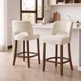 thumbnail image 2 of Usaint Chenille Bar Stools Set of 2, 26.6" Modern Counter Height Barstools, Farmhouse Wooden Kitchen Island Chairs with Hollow-Out Back for Restaurant Kitchen Bar, Beige, 2 of 9