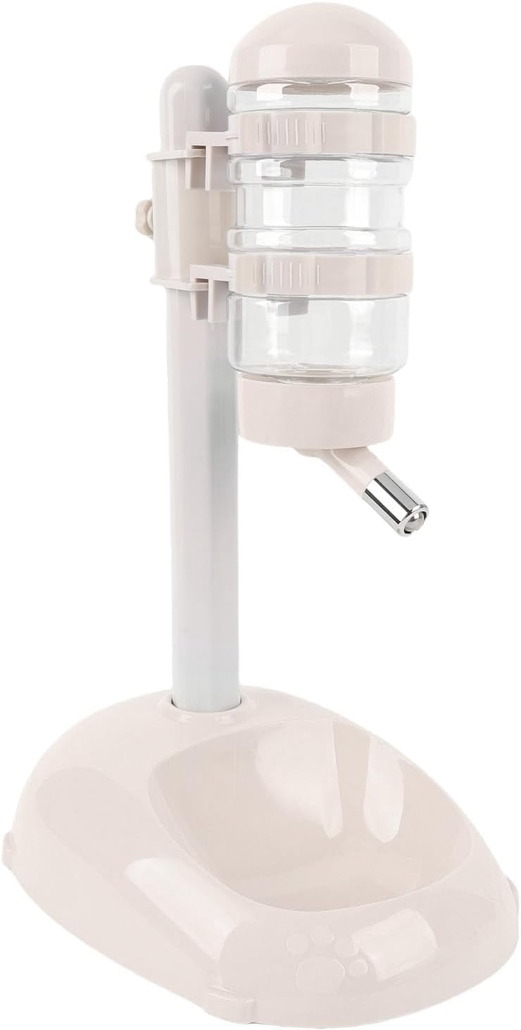 ABCISI Pet Standing Water Dispenser, Height Adjustable Automatic Water Feeder Food Feeder Bowl, 500ml Dog Water Bottle Dispenser, Dog Cat Feeding Water Bowl Set (Beige)