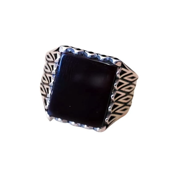 Black Onyx Ring, Oxidized Silver Jewelry, 925 Silver Ring, Father's Day, Flat Natural Black Onyx, December Birthstone Ring, Heavy Mens Ring, Spiritual Healing Gemstone, Christmas, Designer Mens Ring