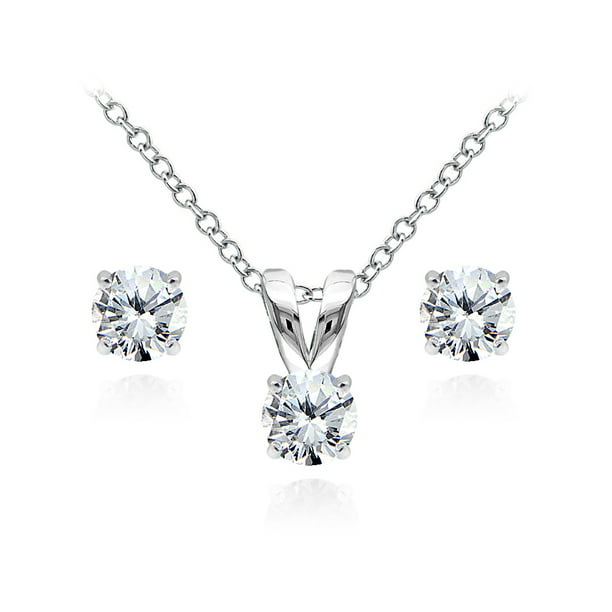 ONLINE - Sterling Silver Cubic Zirconia 5mm Round Pendant Necklace and ...