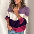 thumbnail image 3 of VISALY Pullover Crewneck Sweatshirt Striped Sweater Women's Sweaters Casual Long Sleeve Patchwork Pullover Knit Sweater Tops Crochet Sweaters Thick Sweatshirts Business Casual Sweaters Purple Xxl, 3 of 4