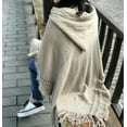 thumbnail image 4 of StylesILove Women Knitted Hooded Poncho Crochet Pattern Pullover Cardigan Soft Wrap (Beige), 4 of 4