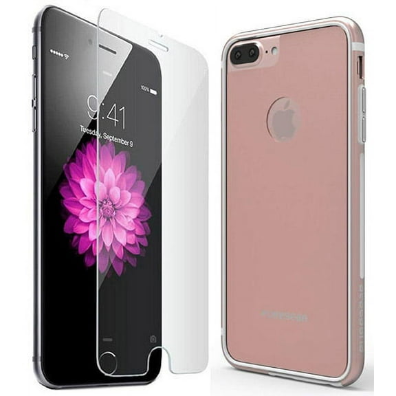 Case for iPhone 8 Plus, PureGear [Blush Rose Gold] GlassBak 360 Bumper Cover with Back/Rear Tempered Glass Panel [and BONUS Front Tempered Glass Screen Protector] for iPhone 8 Plus, 7 Plus, 6 Plus