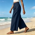 thumbnail image 5 of CQONEPT Wide Leg Pant for Womens Elastic Waist Elastic Waist Crop Pants Casual Flowy Loose Fit Trousers with Pocket Navy M, 5 of 6