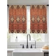 thumbnail image 3 of Brown Red Semi Sheer Window Curtains 45 Inches Long, Vintage Boho Ethnic Geometric Abstract Art Rod Pocket Voile Silky Chiffon Curtain Light Filtering Drapes for Living Room, 52"x45", 2 Panels, 3 of 9