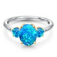 thumbnail image 3 of Gem Stone King 925 Silver and 10K Yellow Gold Simulated Blue Opal Engagement Ring for Women | 1.06 Cttw | Oval Cabochon 9X7MM | Gemstone October Birthstone | Size 7, 3 of 6