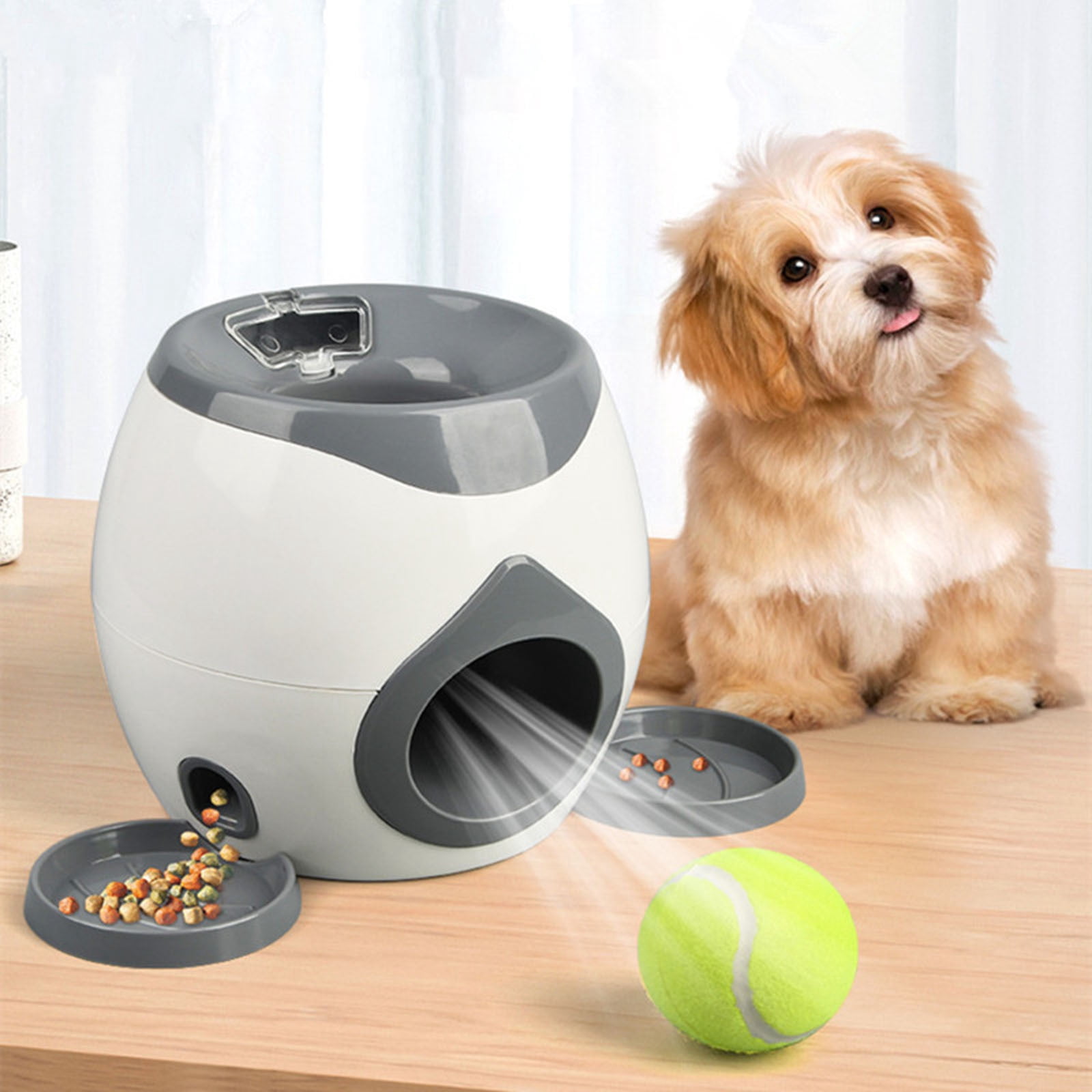 Automatic Dog Ball Thrower Launcher Dog Fetch Machine for Small To Medium Sized Dogs Adjustable Launch Distances Ball Launcher for Dogs with 2 Balls Dual Power Ball Thrower for Dogs