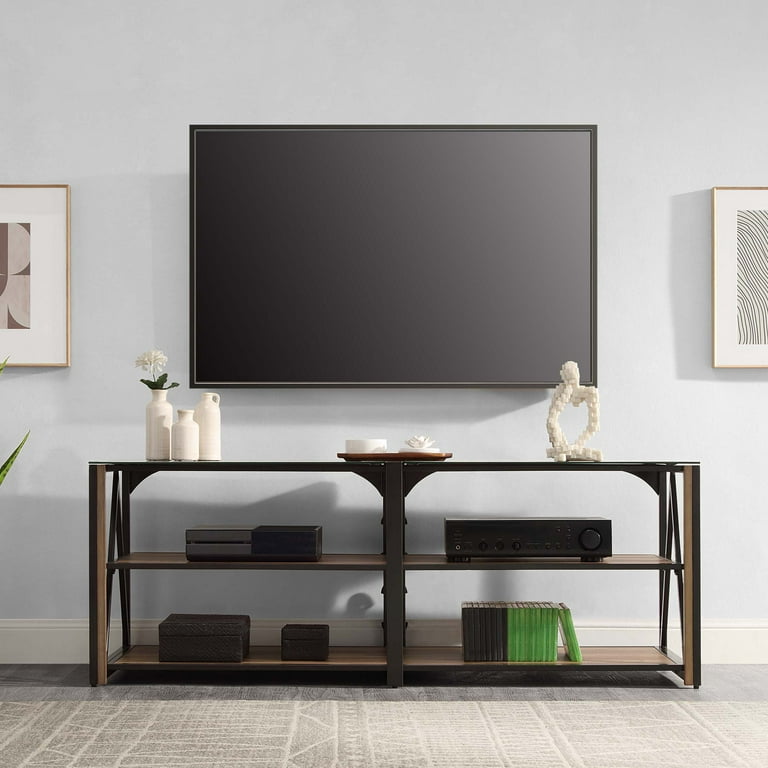 Whalen Spectrum 3-in-1 TV Stand for TVs up to 82”, Brown Finish