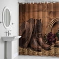 thumbnail image 5 of Cowboy Boots Hats Shower Curtain for Bathroom Decor, Red Rose Retro Farmhouses Wood Western Waterproof Fabric Shower Curtain, 72"x84" Set with 12 Hooks, 5 of 9
