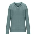 thumbnail image 4 of Arlun Fall Sweaters for Women V Neck Long Sleeve Casual Oversized Tops Lightweight Comfortable Solid Color Ribbing Splicing Loose Fit Pullover Sweater 2025 Green XXL, 4 of 5