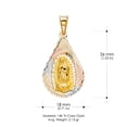 thumbnail image 3 of Ioka-14K Tri Color Gold Diamond Cut Our Lady of Guadalupe Stamp Charm Pendant with 3.4mm Hollow Cuban Chain Necklace - 20", 3 of 6
