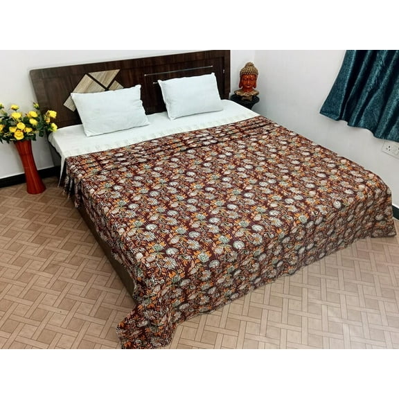 A And E Textiles House Kantha Bedcover Bedding Quilt Hand Block Floral Design Handblock Floral Print Kantha Throw Quilt Light Weight Block Print Quilted
