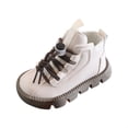 thumbnail image 3 of Eltusu Girls Ankle Boots Lace Up, School Non-Slip PU Waterproof Spring Winter Booties Beige Size 12 Little Kids, 3 of 7