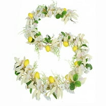 KOYPTL 71 Inch Artificial Lemon Garland Christmas Decorations,Dense Spring Greenery Garland with Lemons and Flowers,Hanging Floral Garlands for Mantel Fireplace Party Wedding Indoor Home Decor Beige