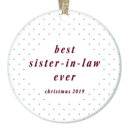 Best Sister In Law Ornament Dated 2019 Christmas Gift Ideas Engagement Announcement Wedding Party Bridesmaid Family Friendship Keepsake Simple Polka Dots 3