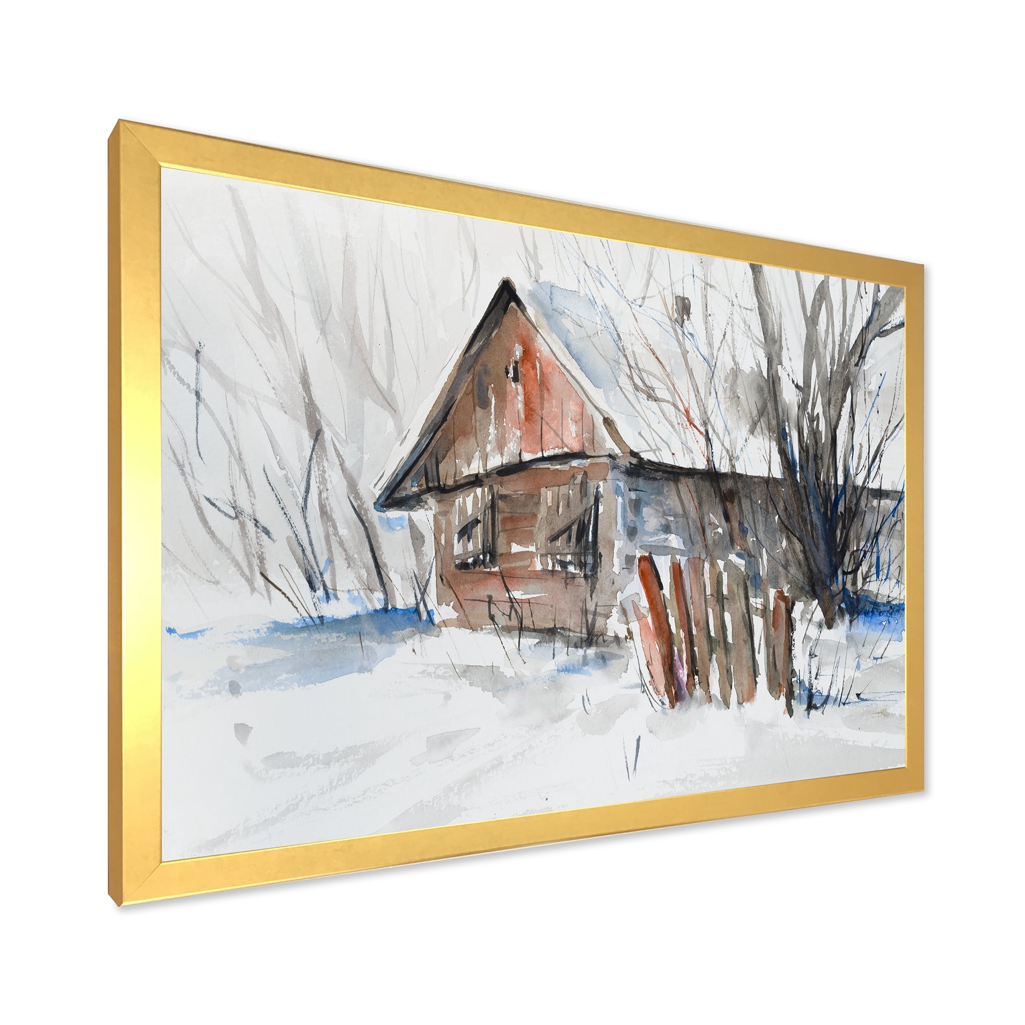 Designart 'Old Abandoned Wooden House In Winter Snow Picture' Traditional Framed Art Print