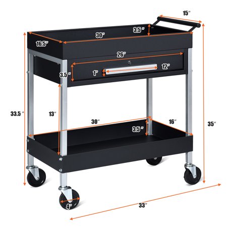 2 Shelf Tool Cart Utility Cart Service Cart Heavy Duty With Lock