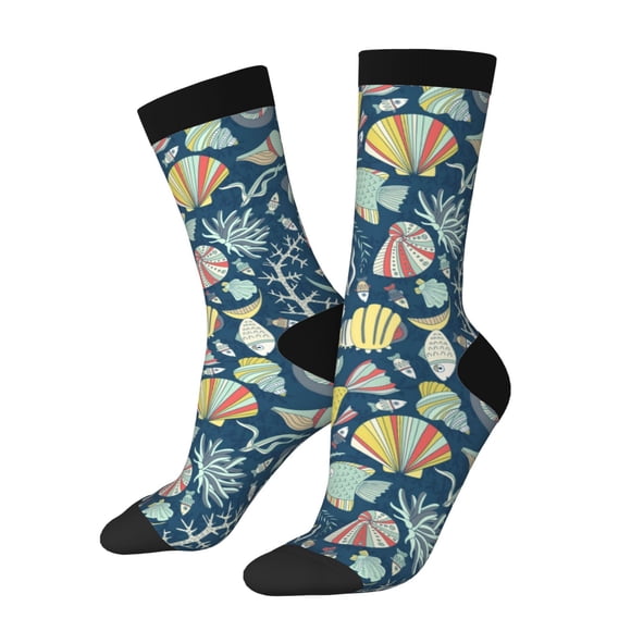 Saiise Underwater Creature Print Unisex Crew Socks, Casual and Athletic Socks, Breathable Running Socks for Adults