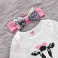 thumbnail image 6 of KIMI BEAR Infant Girls Outfits 6 Months Infant Girl Autumn Winter Outfits 12 Months Sweet Cow Prints Long Sleeve Romper + Elastic Spliced Pants + Hat 3PCS Set White, 6 of 10