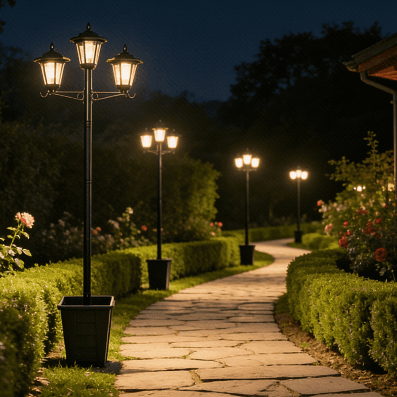 DJGIFI Solar LED Outdoor Lamp Post Light with Planter Bohemian 3-Head Waterproof 1-Pack 18.9 x 9.84 x 68.9 in