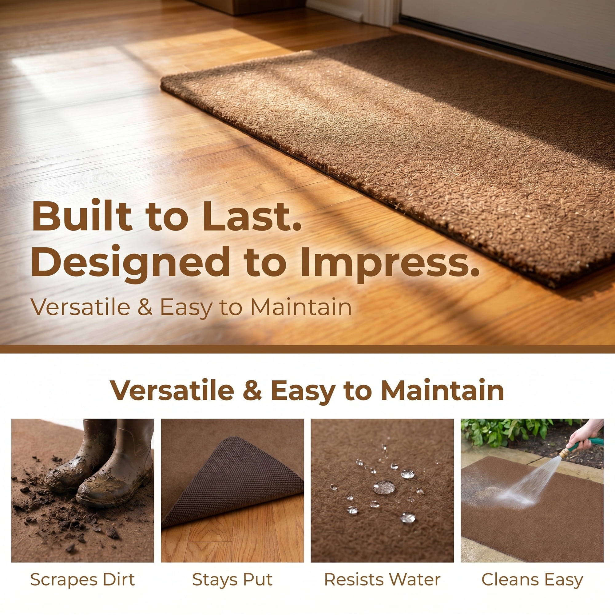 Unique Bargains Outdoor Doormat Waterproof Non-Slip Scraper Mat Dark Brown 35" x 24"