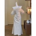 thumbnail image 1 of Vestido Formal de lujo para mujer, traje elegante de vendaje blanco para fiesta de noche, ajustada para ropa francesa otoño e invierno, novedad de 2023, 1 of 4
