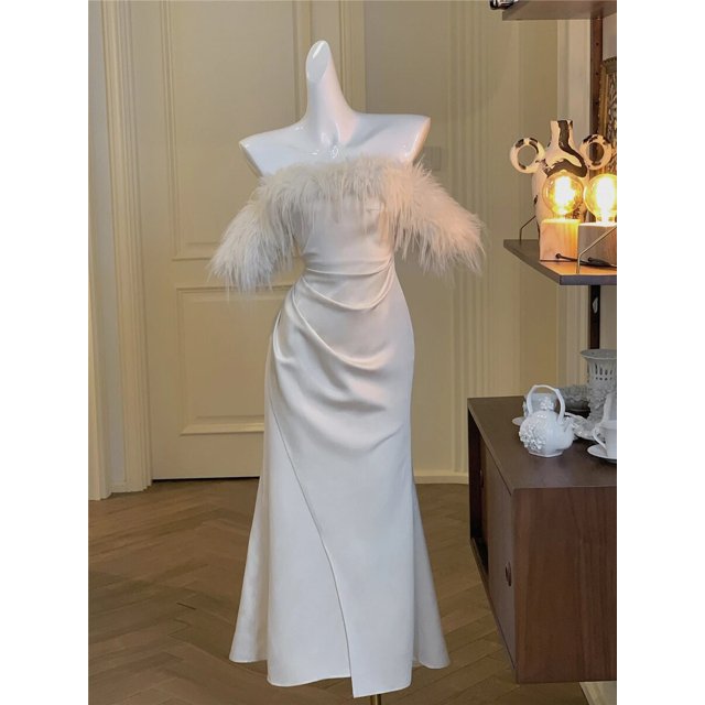 Vestido Formal de lujo para mujer, traje elegante de vendaje blanco para fiesta de noche, ajustada para ropa francesa otoño e invierno, novedad de 2023