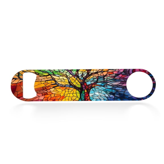 Flat Bottle Opener Heavy Duty Stainless Steel Bottle Opener Beer Flask Tools for Kitchen Bar Restaurant, 7 Inch - Stained Glass Style Tree Painting