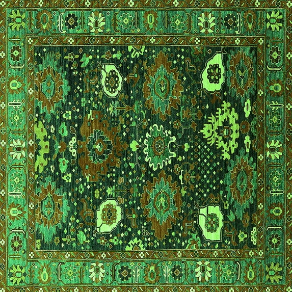 Ahgly Company Machine Washable Indoor Square Oriental Green Industrial Area Rugs, 5' Square