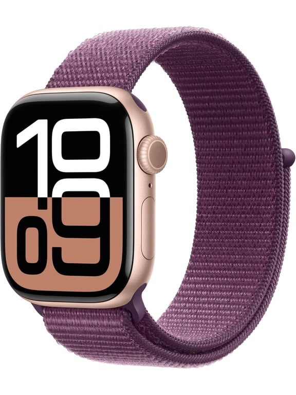 Restored Apple Watch Series 10 (GPS, 42mm) Rose Gold Aluminum Case with Plum Sport Loop