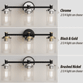 thumbnail image 3 of LIGHTINN Bathroom Dimmable Vanity Light with Cylindrical Clear Striped Glass Shade E26 Socket Base Vintage Fixture 3-Light (Black/Nickel), 3 of 6