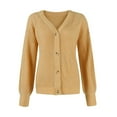thumbnail image 5 of Women Long Sleeve V Neck Button Down Sweater Jackets Outerwear Casual Loose Fit Solid Color Short Crop Knitwear Cardigan, 5 of 9