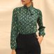 thumbnail image 2 of Camisa de manga larga estampada para mujer, camisa de gasa de manga larga informal a la moda con cuello levantado para compras en la oficina, 2 of 6