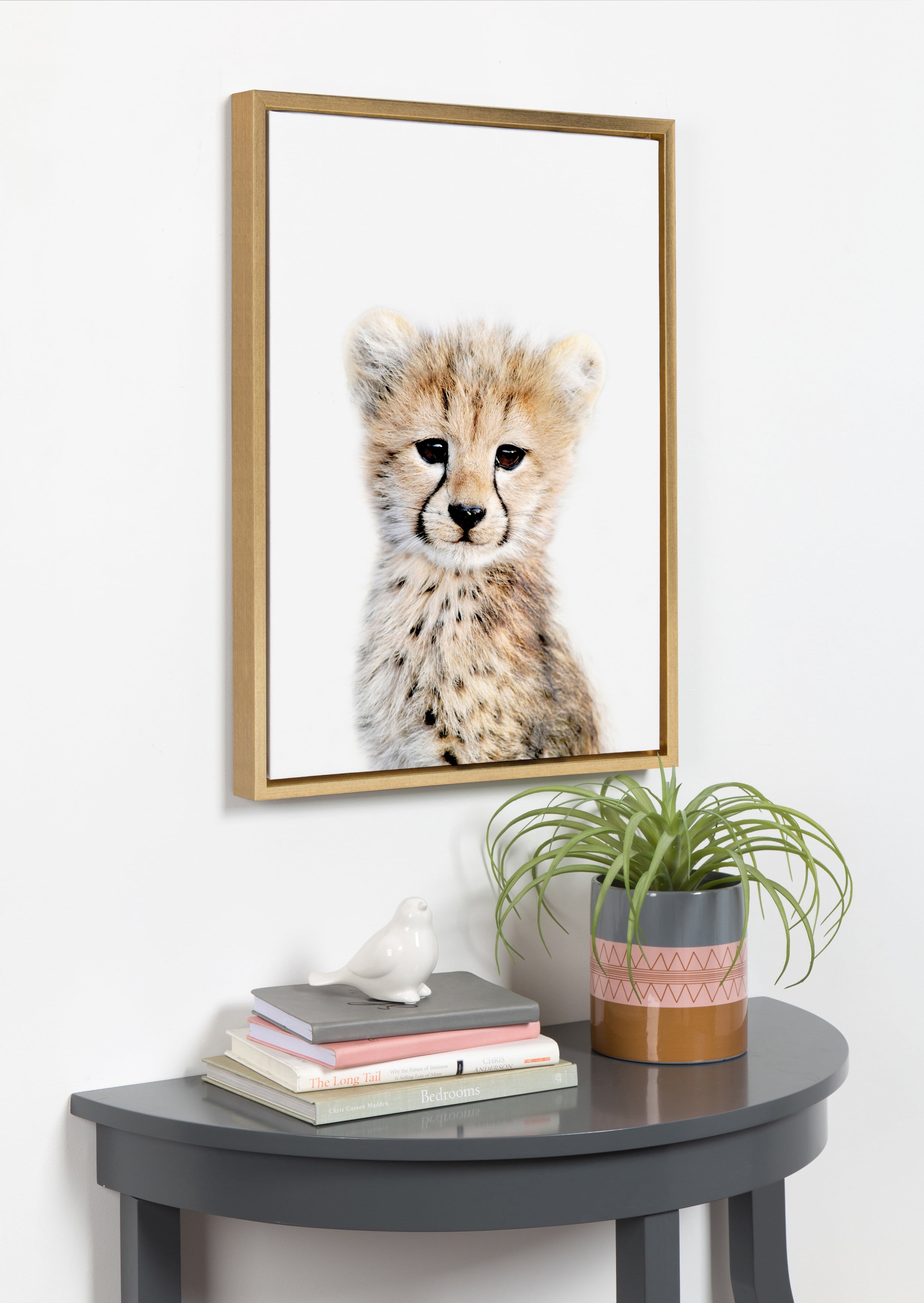 Kate and Laurel Sylvie Cheetah Framed Canvas Wall Art by Amy Peterson, 18x24 Gold, Baby Animal Home Decor