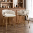 thumbnail image 5 of Peispie 26" Counter Height Bar Stools Set of 2, Modern Velvet Barstools with Mid Back and Gold Metal Legs, Padded Kitchen Island Chairs with Hand-Wave Design for Home Bar, White, 5 of 6