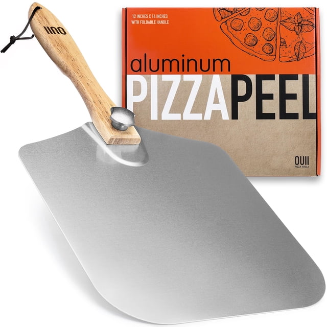 Pizza Peel OUII de aluminio metálico, 30 x 35 cm, con asa plegable