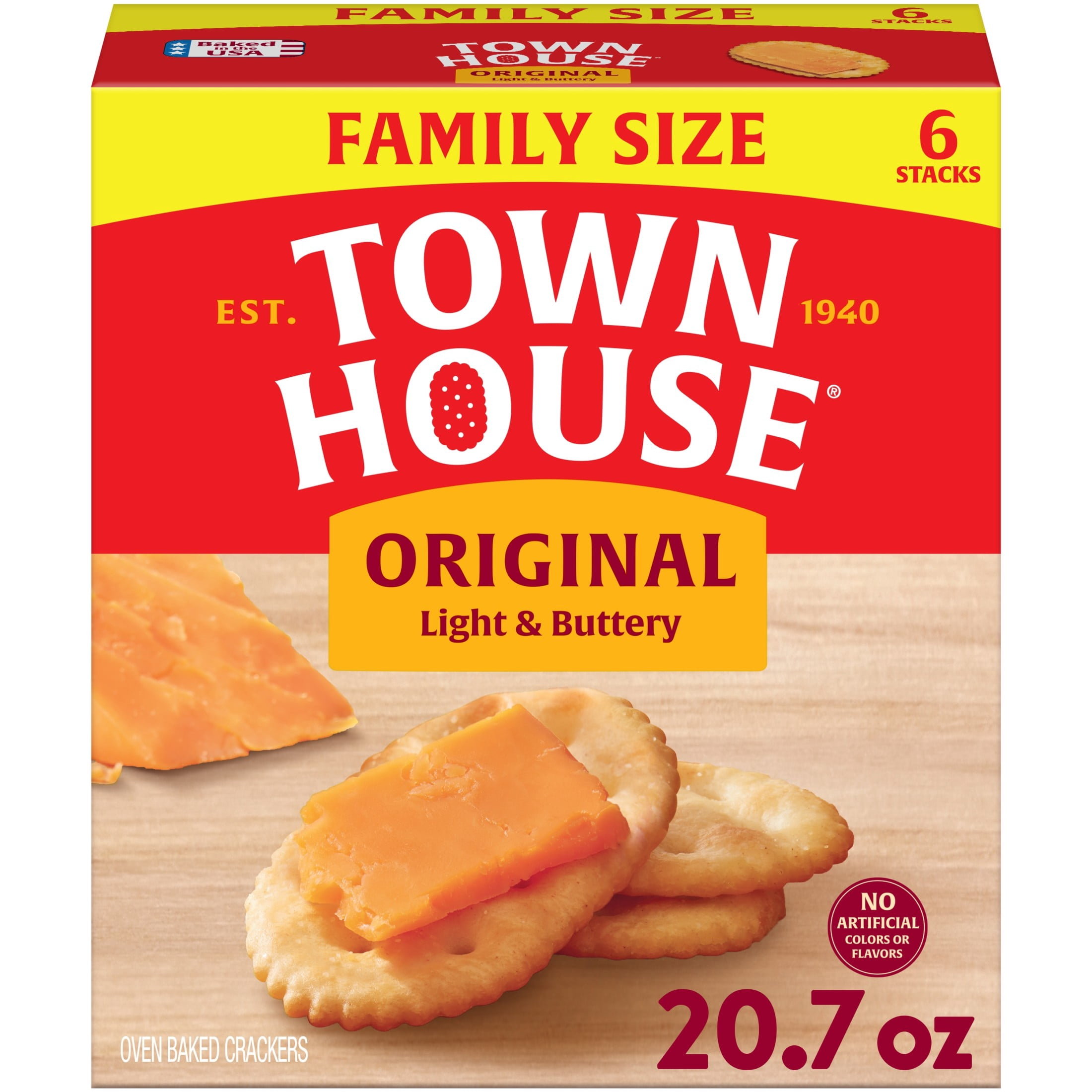 (6 pack) Town House Original Oven Baked Crackers, Salty Snacks, 20.7 oz