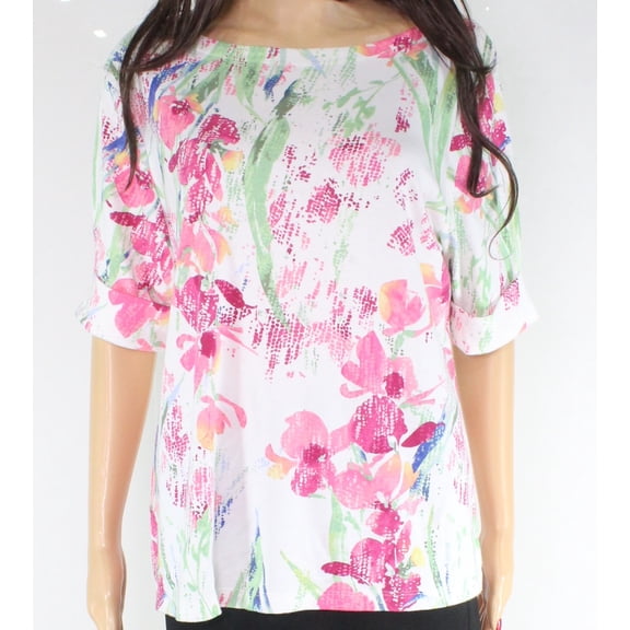 Women's Top Petite Knit Floral Print Tee PXL