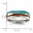 thumbnail image 2 of Stainless Steel Polished Arrow With Simulatedturquoise and Wood Inlay 8mm Band Size 12.5 Ring for Women and Men, 2 of 2