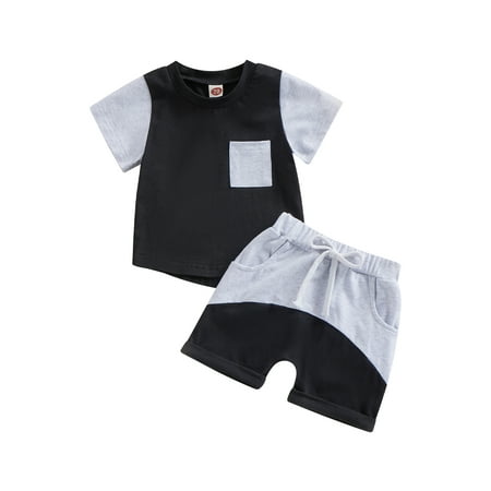 

Qtinghua Toddler Baby Boy Summer Clothes Contrast Color Short Sleeve T Shirt Top with Shorts Outfits