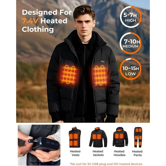 RFGBRG-18400mAh Heated Vest Battery Pack Compatible with ORORO and Venustas, 7.4V Battery Pack for Heated Vest with LED Display, Rechargeable Power Bank for Heated Vest, Jackets with DC/USB/Type-C Ou
