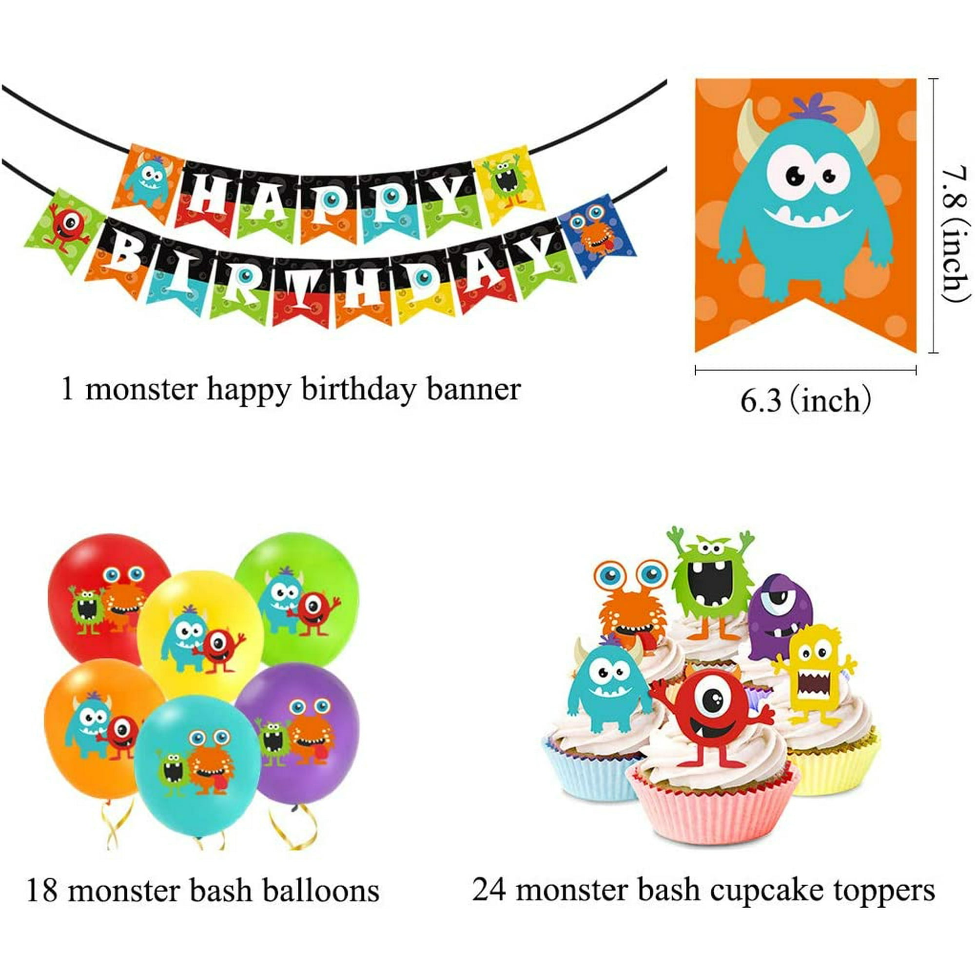 Monster Bash Party Decorations Monster Birthday Balloons Happy Birthday Banner Cupcake Toppers For Boys Monster Party Supplies Walmart Canada