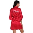 thumbnail image 1 of LYMAYTER Women's Fashion Kimono Robe‌ Short Satin Rhinestones Bridal Party Bathrobe Sleepwear S-2XL, 1 of 7
